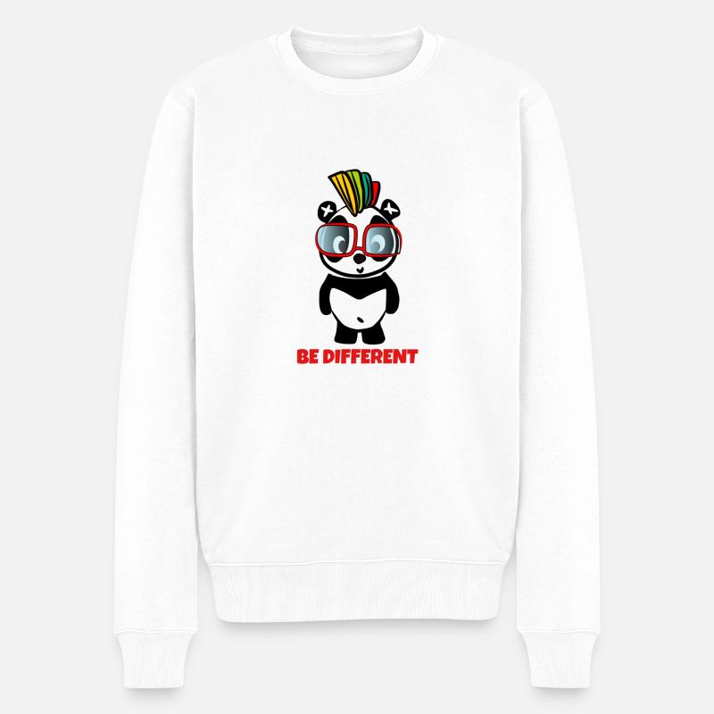 Be Different - Crazy Pandabear - Männer Premium Bio Pullover - Weiß