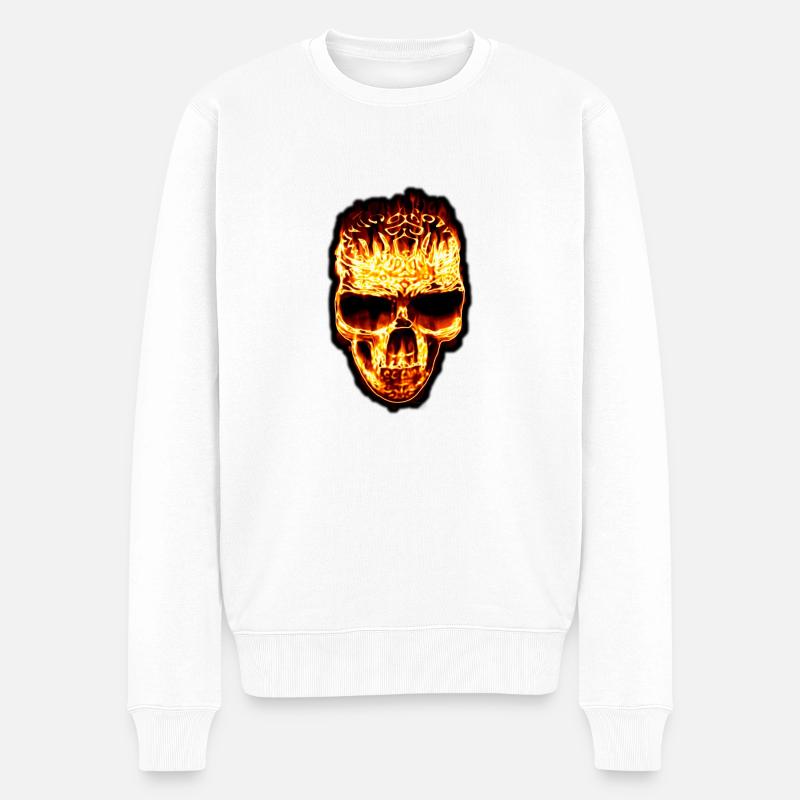 Fire Skull - Männer Premium Bio Pullover - Weiß