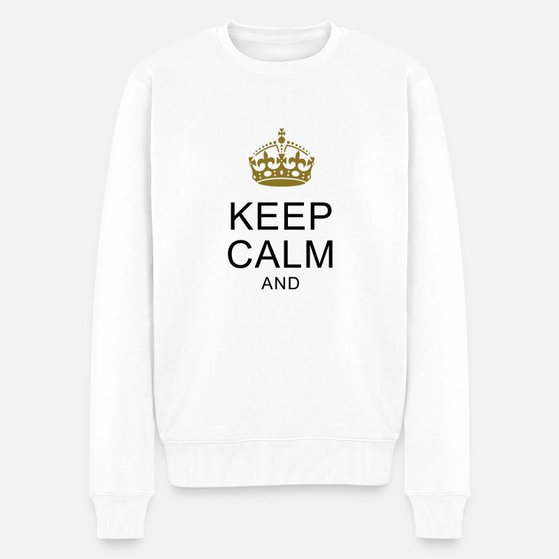 KEEP-CALM-SHIRTS.com ... Dein Text ARIAL - Männer Premium Bio Pullover - Weiß