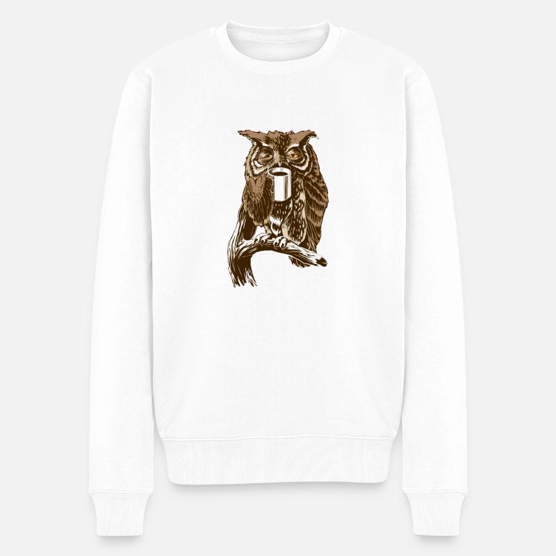 Kaffee-Eule braun - Männer Premium Bio Pullover - Weiß