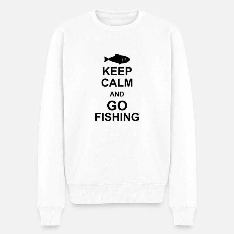 Keep calm and go fishing - Männer Premium Bio Pullover - Weiß