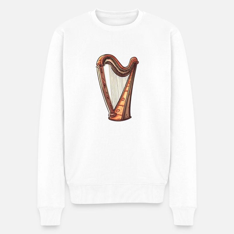 Harfe im Comic Stil - Männer Premium Bio Pullover - Weiß