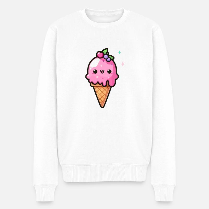 Süße Erdbeer-Eiswaffel - Männer Premium Bio Pullover - Weiß