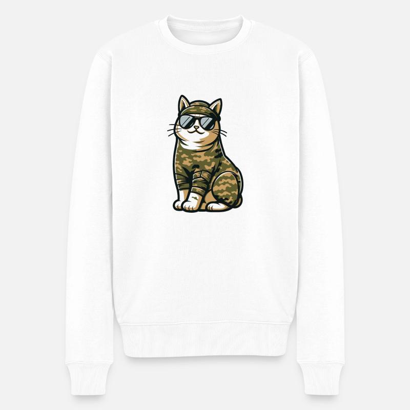 Chat camouflage Militaire - Pull Premium bio Homme - blanc