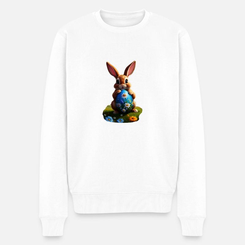 Osterhase mit Ei, Oval - Männer Premium Bio Pullover - Weiß