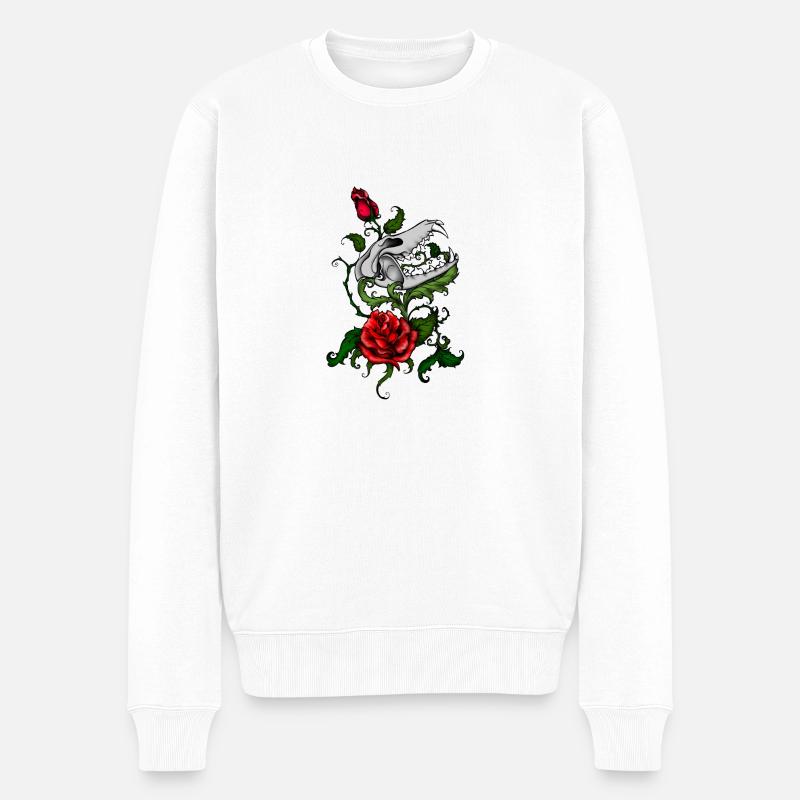 Schädel und Rosen - Männer Premium Bio Pullover - Weiß