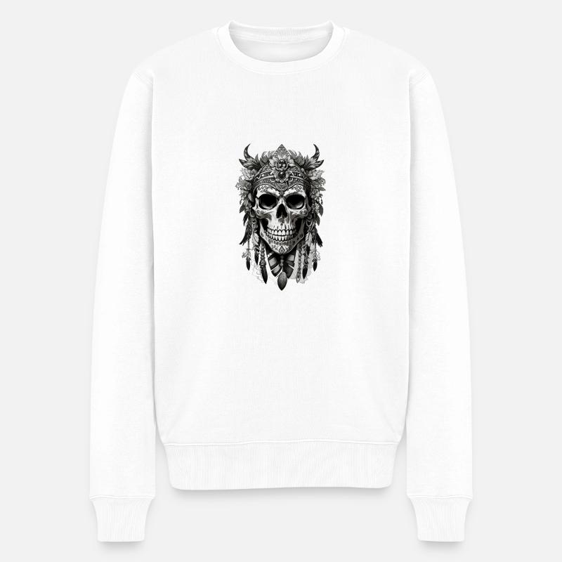 Floral skull nativo - Männer Premium Bio Pullover - Weiß