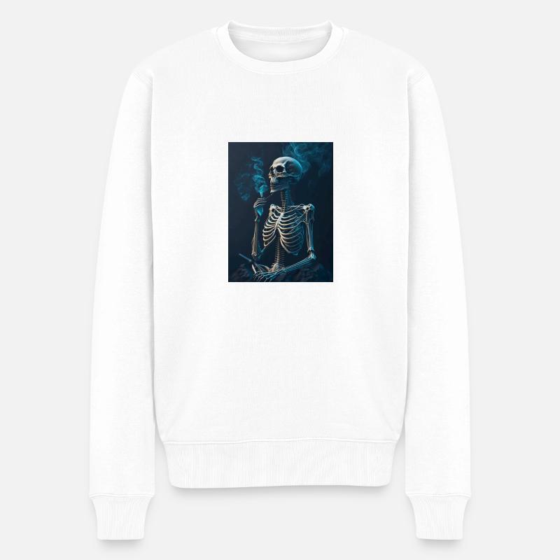 Skelett raucht - Männer Premium Bio Pullover - Weiß