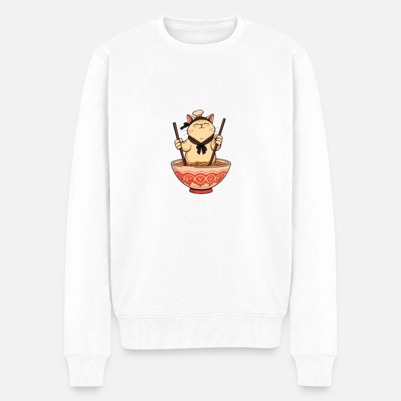 Sushi Cat – Lustige Nudel-Koch Katze! - Männer Premium Bio Pullover - Weiß