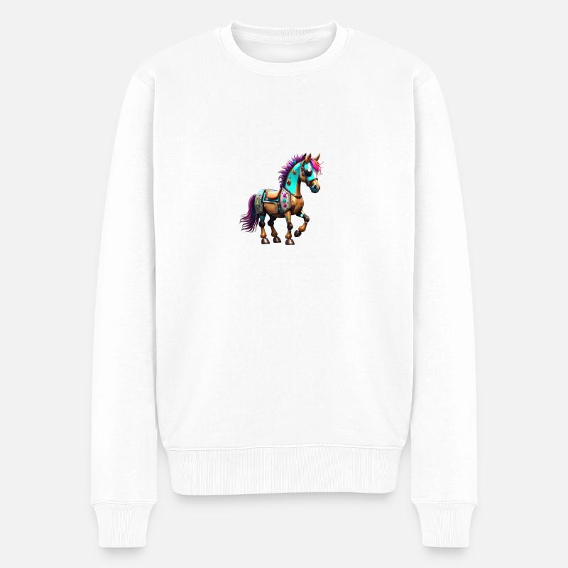 Roboter Pferd - Männer Premium Bio Pullover - Weiß