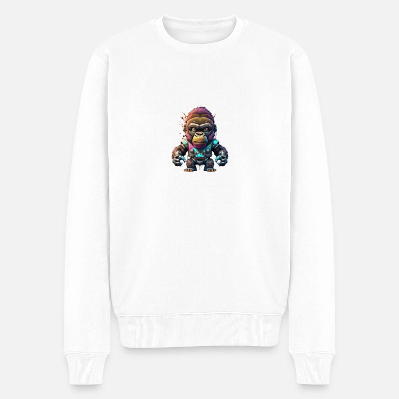 Roboter Gorilla - Männer Premium Bio Pullover - Weiß