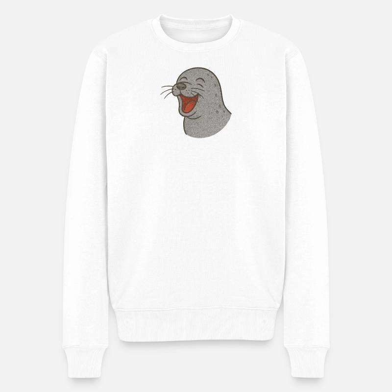 Seehund_der_Lacht - Männer Premium Bio Pullover - Weiß