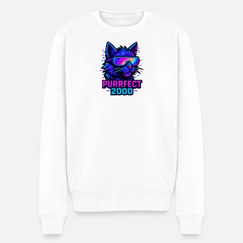 Neon Katze Purrfect 2000 Design - Männer Premium Bio Pullover - Weiß