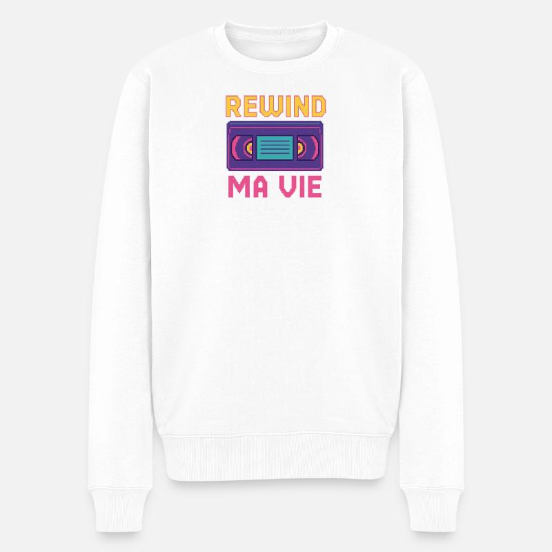 Rewind Ma Vie Cassette Retro - Pull Premium bio Homme - blanc