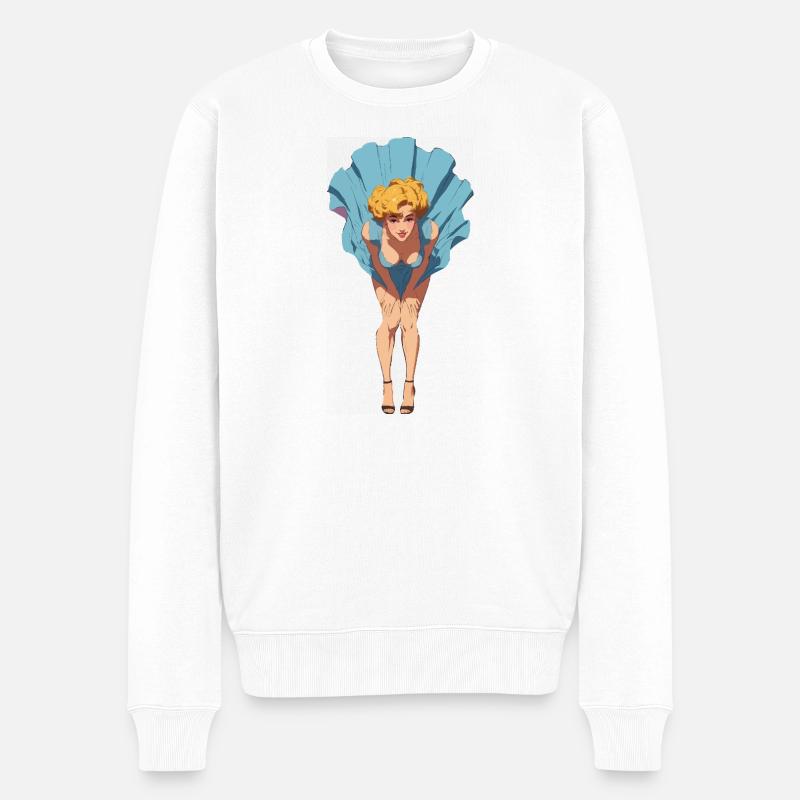 Pin-up-Mädchen mit aufblasendem Sommerkleid - Männer Premium Bio Pullover - Weiß