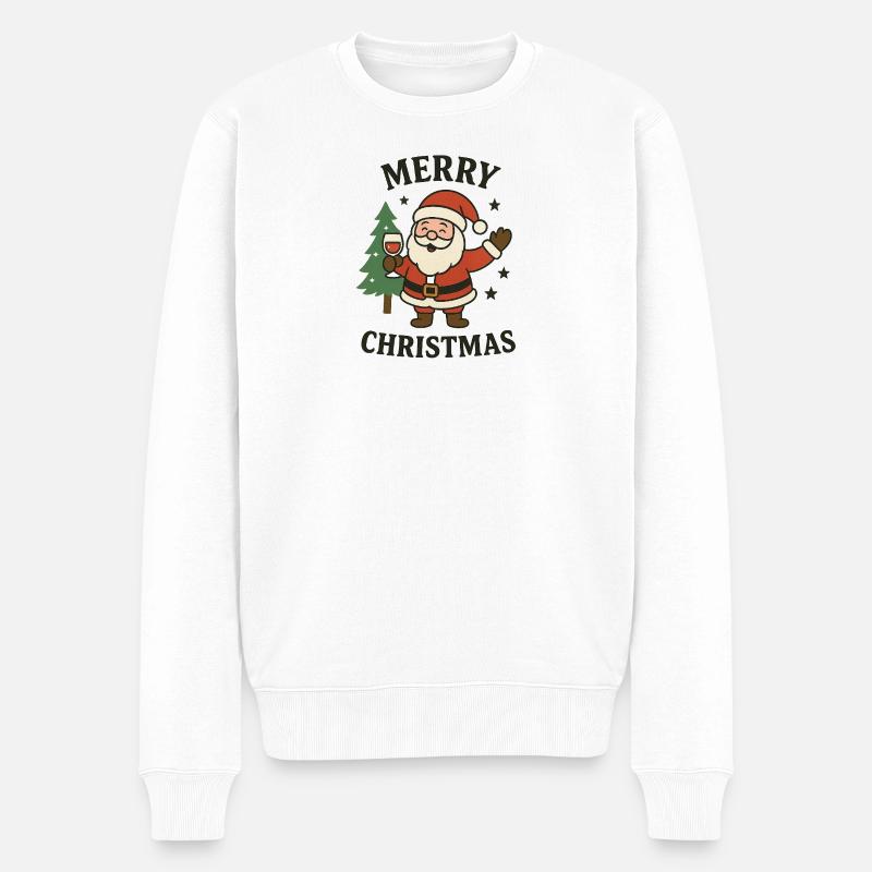 Fröhlicher Santa mit Baum und Glitzer - Männer Premium Bio Pullover - Weiß