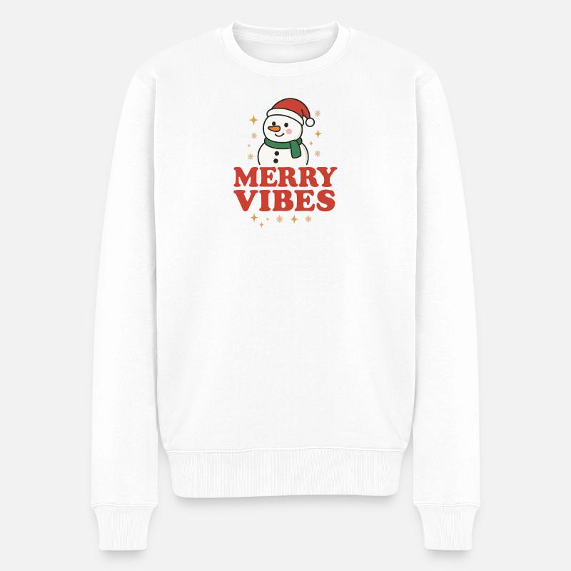 Merry Vibes Schneemann Design - Männer Premium Bio Pullover - Weiß