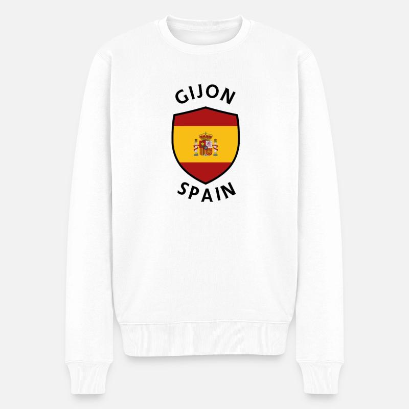 Gijón Spaniens Schild mit Fahne - Männer Premium Bio Pullover - Weiß