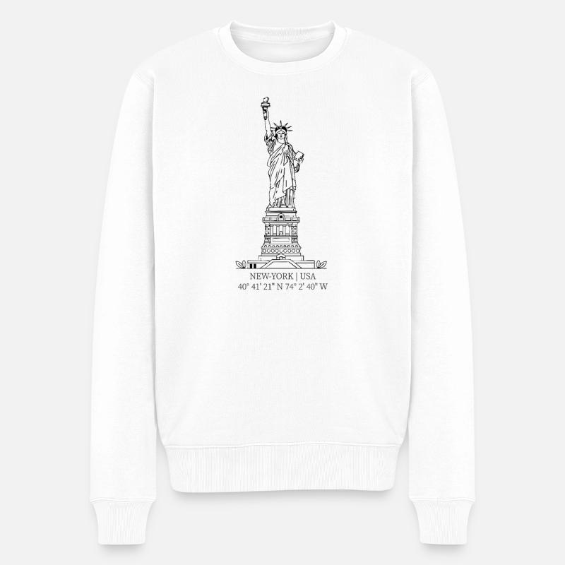 Freiheitsstatue mit GPS-Koordinaten - Männer Premium Bio Pullover - Weiß