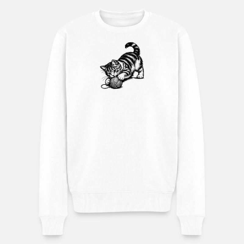 Verspieltes Kätzchen und Garn - Männer Premium Bio Pullover - Weiß
