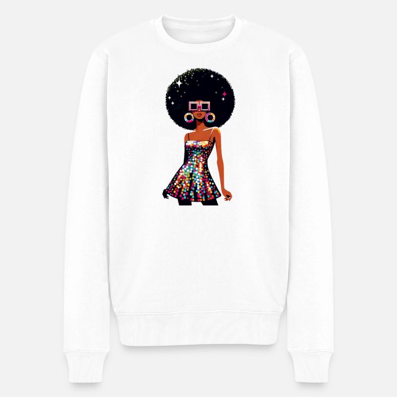 Disco Afro Glam Sequins Design - Pull Premium bio Homme - blanc