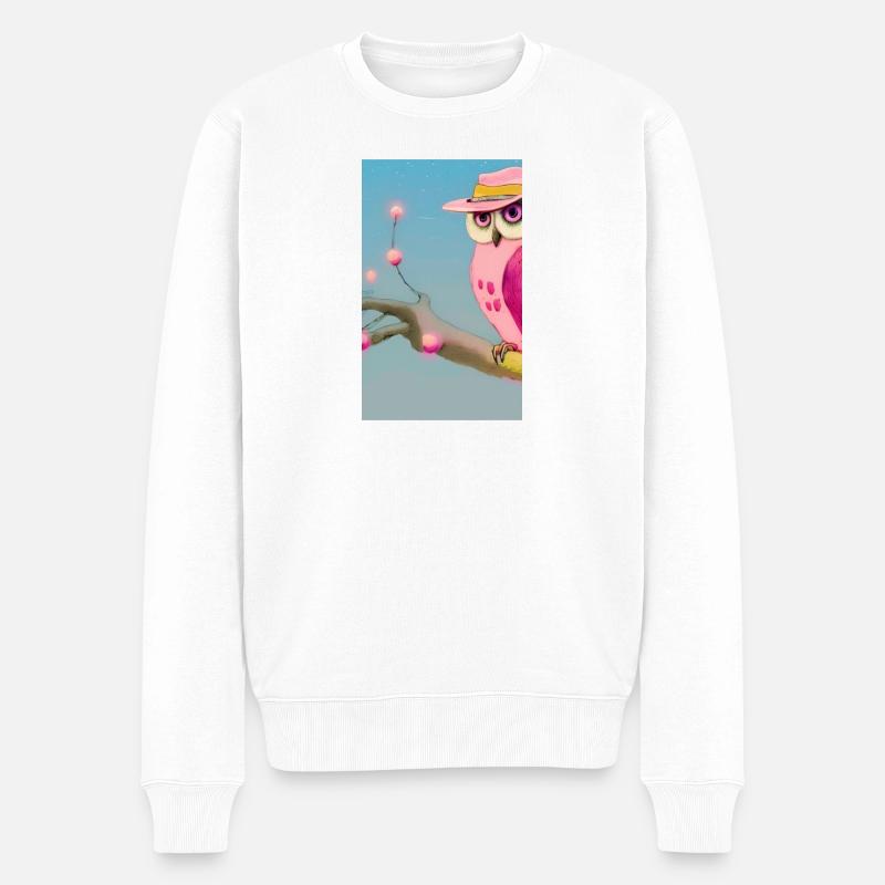 Eule mit Hut - Männer Premium Bio Pullover - Weiß