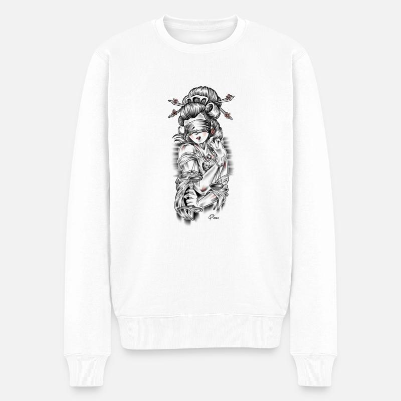 Geisha - Männer Premium Bio Pullover - Weiß