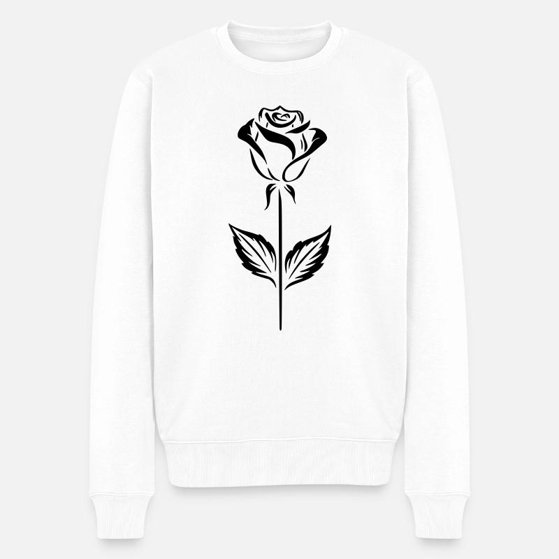 Schlichtes schwarzes Rosendesign - Männer Premium Bio Pullover - Weiß