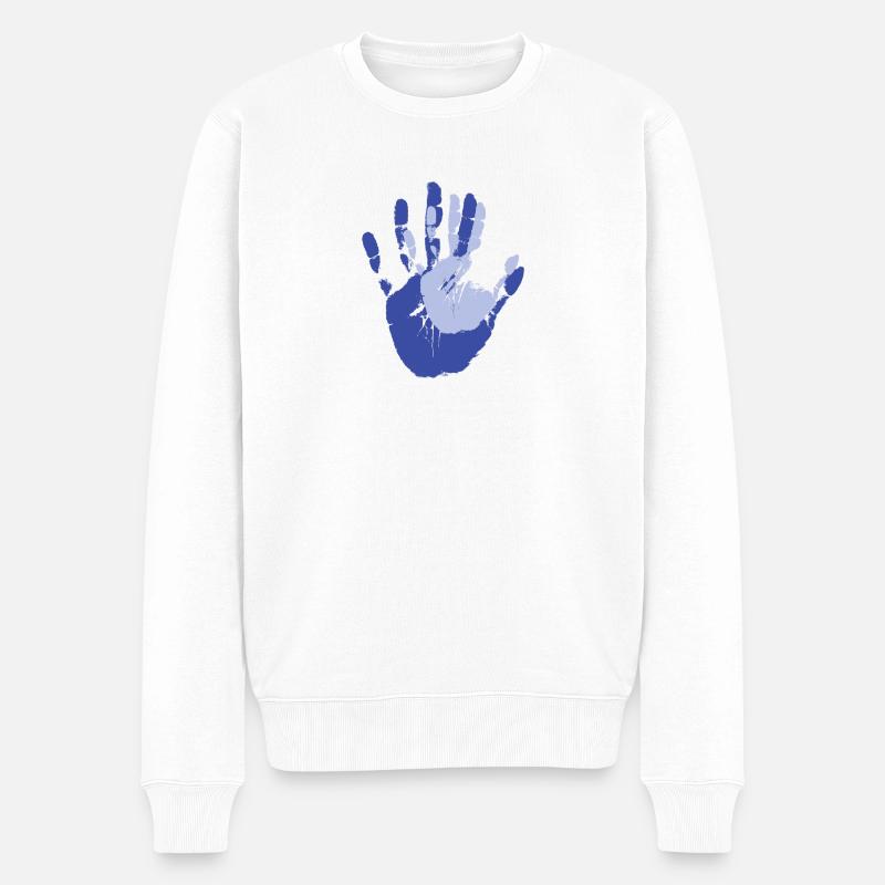Empreintes mains dans la main aux parents avec cadeau d’enfant - Pull Premium bio Homme - blanc