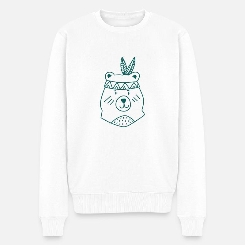 Bär Indianer - Männer Premium Bio Pullover - Weiß