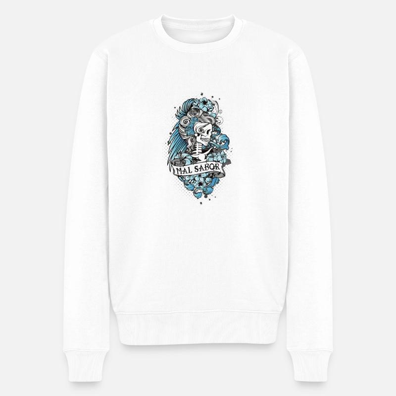 Catrina Tattoo Design - Männer Premium Bio Pullover - Weiß