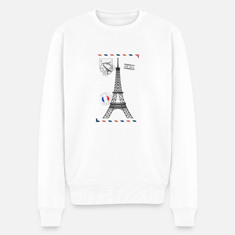 Paris Postkarte Eiffelturm - Männer Premium Bio Pullover - Weiß
