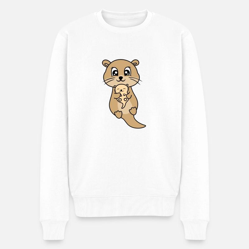 Mère et bébé loutre mignon - Pull Premium bio Homme - blanc