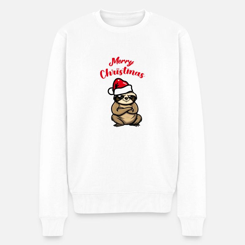 Faultier Weihnachten - Männer Premium Bio Pullover - Weiß