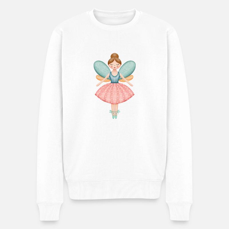 Skurrile Fee mit sternenrosa Rock - Männer Premium Bio Pullover - Weiß