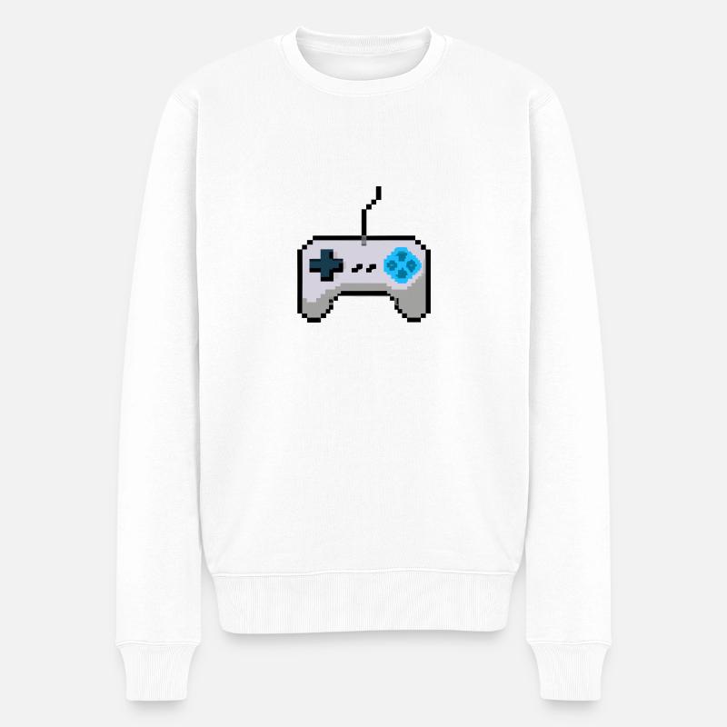 Pixelart Gamecontroller - Männer Premium Bio Pullover - Weiß