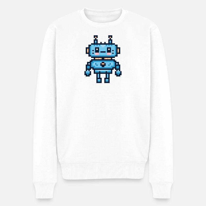 Süßer Pixel-Art-Roboter – Süßer Retro-Gaming-Roboter - Männer Premium Bio Pullover - Weiß