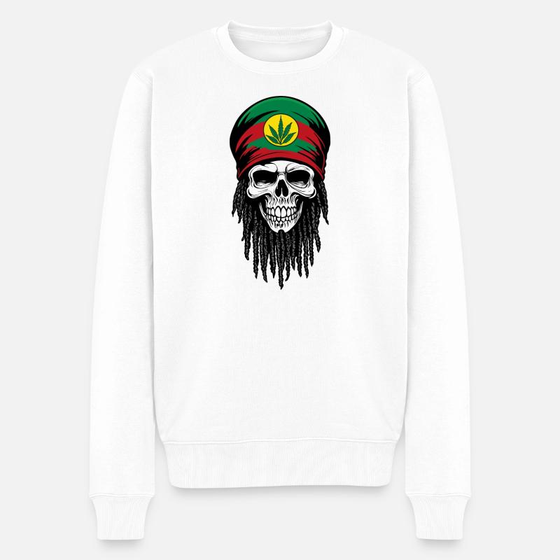 SKULL RASTA MÜTZE - Männer Premium Bio Pullover - Weiß