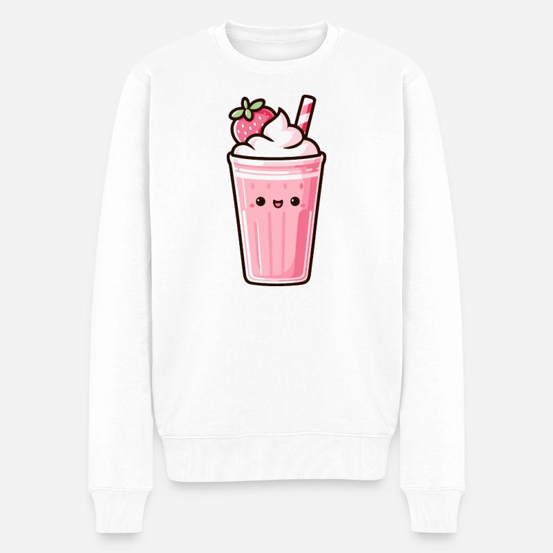 Verspielte Erdbeer-Milchshake-Illustration - Männer Premium Bio Pullover - Weiß