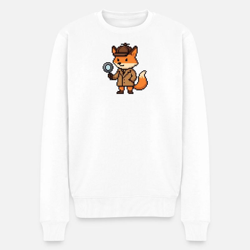 Pixel Detective Fox Design - Pull Premium bio Homme - blanc