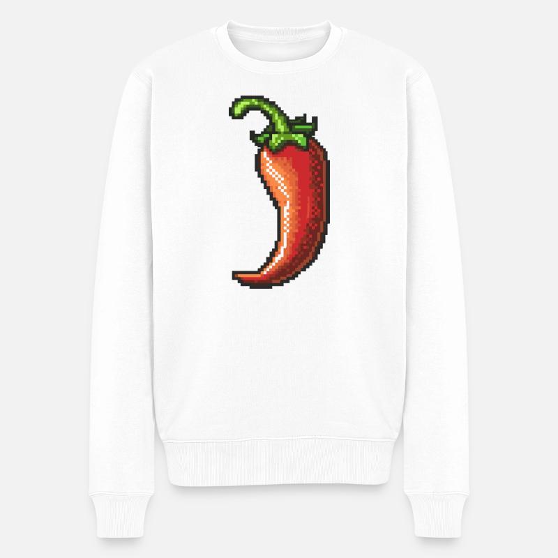 Pixel Chili Pepper Retro Gloss - Pull Premium bio Homme - blanc