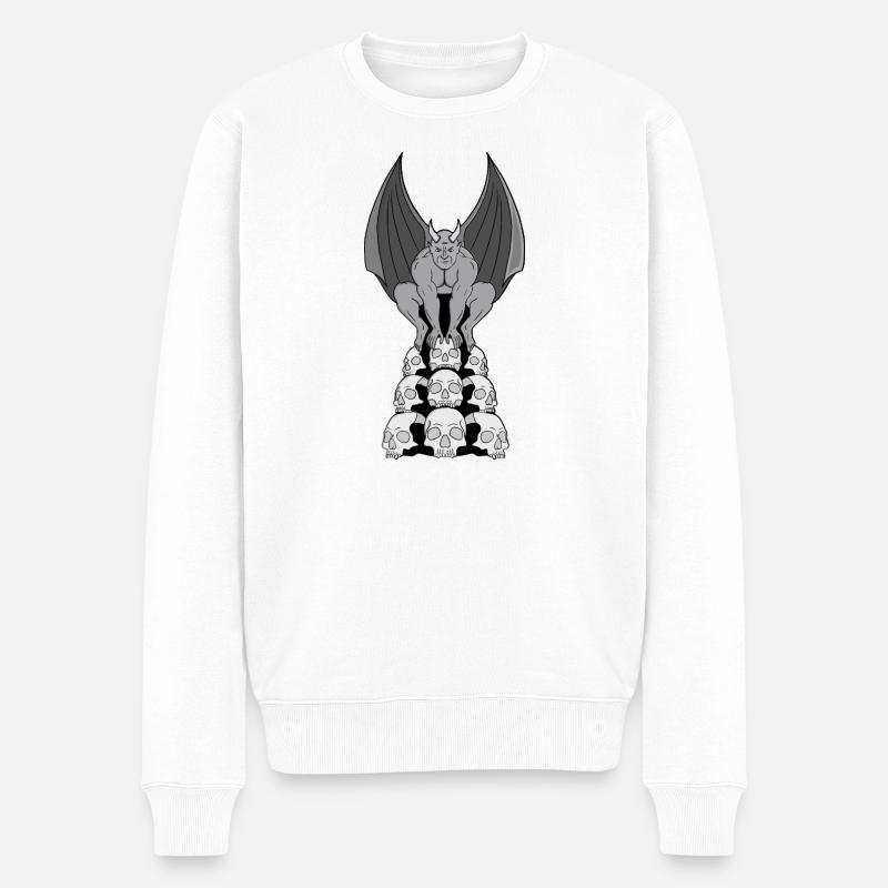Gargoyle Dämon über Schädeln - Männer Premium Bio Pullover - Weiß