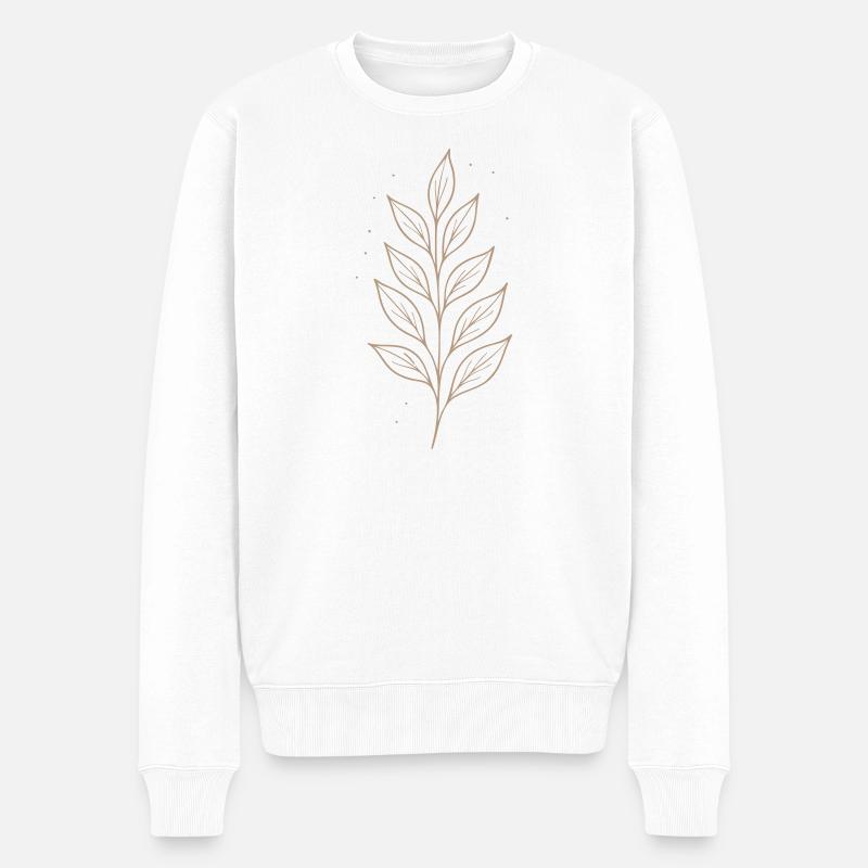 Mystic Leaf Line Art - Männer Premium Bio Pullover - Weiß