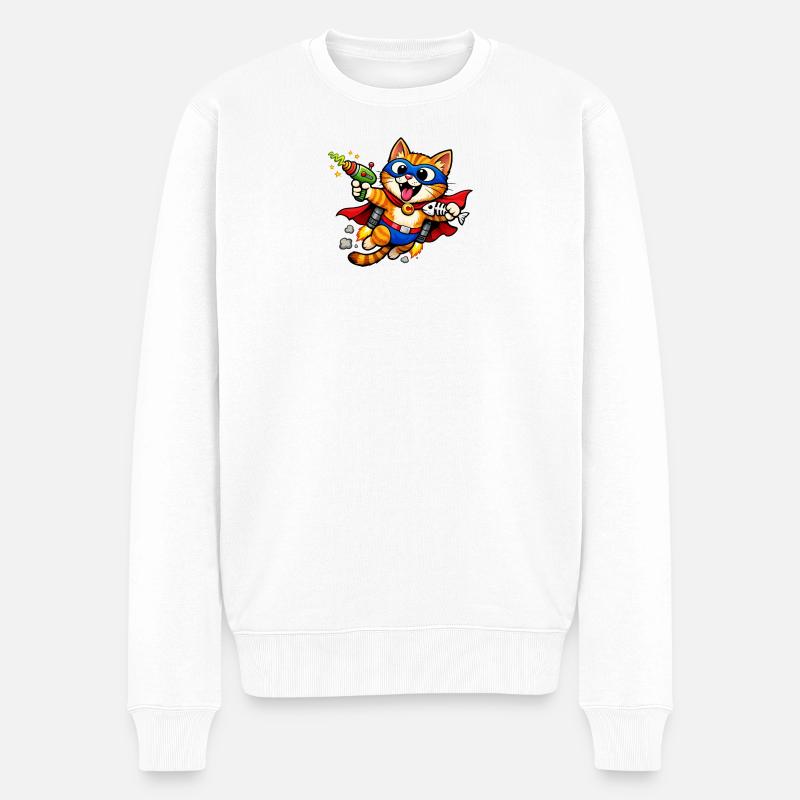 Superheldenkatze im Flug - Männer Premium Bio Pullover - Weiß