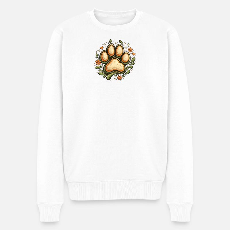 Hundepfote im Blumenkranz - Männer Premium Bio Pullover - Weiß