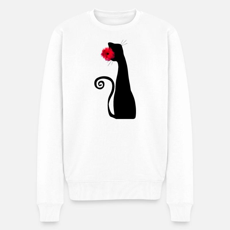 Schwarze Katze mit roter Rose, niedlichem gotischen Design - Männer Premium Bio Pullover - Weiß