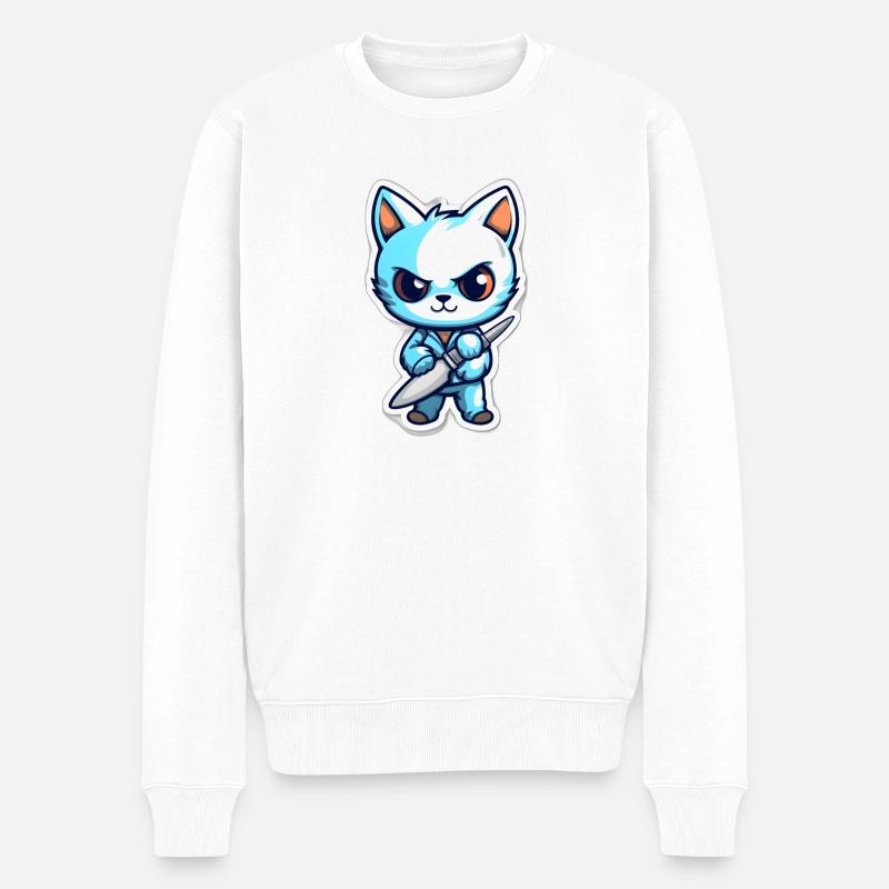 Chat dangereux avec couteau - Pull Premium bio Homme - blanc