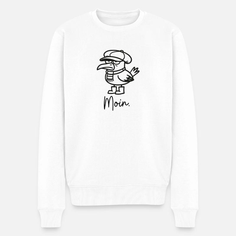 mürrische Möwe mit Mütze und Moin - Männer Premium Bio Pullover - Weiß