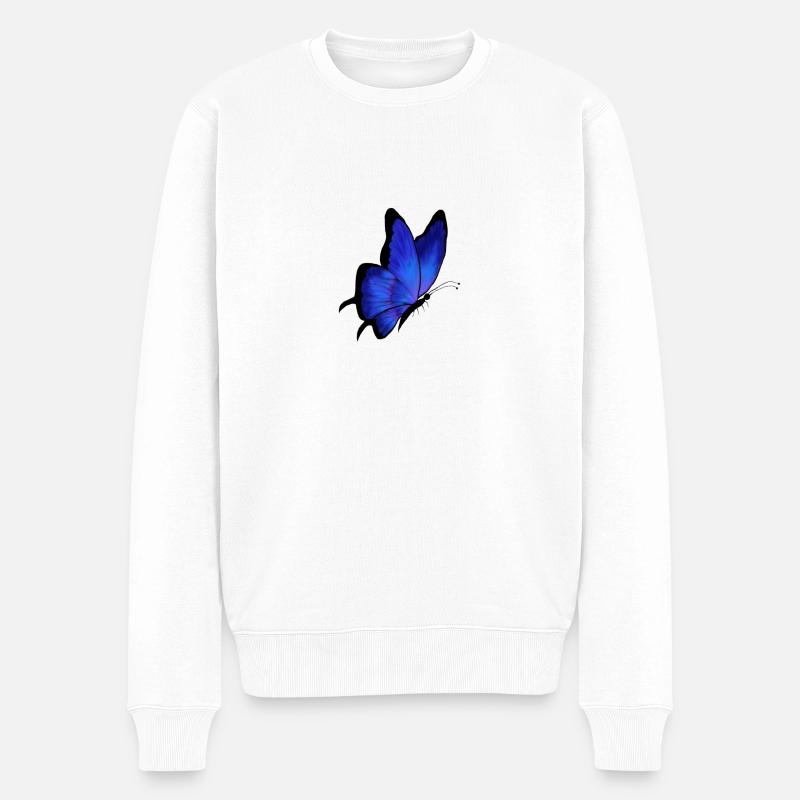 Schmetterling Blau - Männer Premium Bio Pullover - Weiß