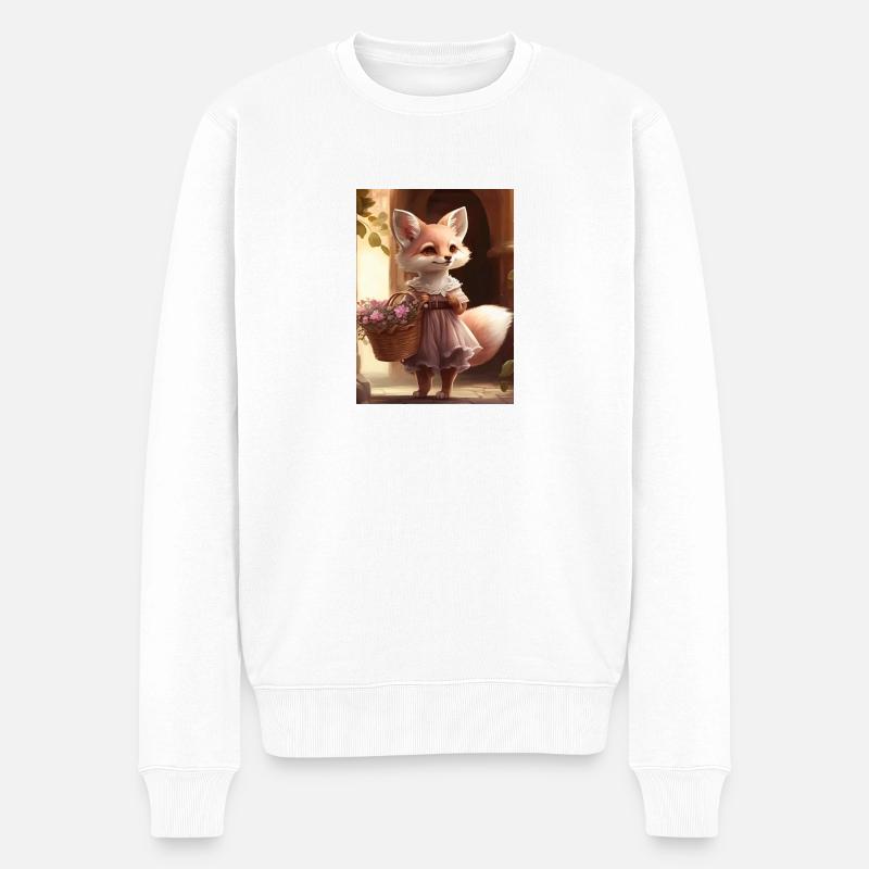 Füchsin mit Blumenkorb Geschenk - Männer Premium Bio Pullover - Weiß